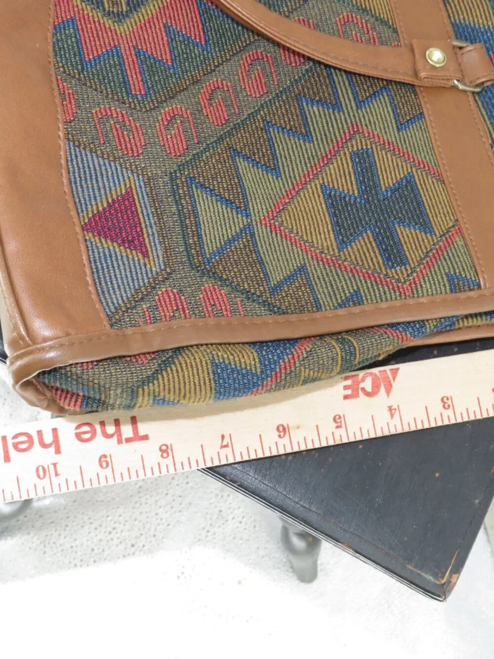 vintage marc chantal tapestry brief case brown geometric travel bag medium large